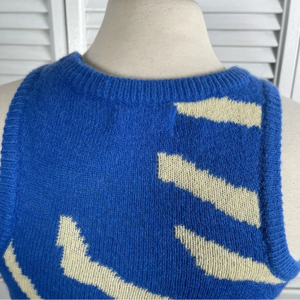💙 Blue & Cream Knit Bodycon Mini Dress – Size S/M - Picture 8 of 11